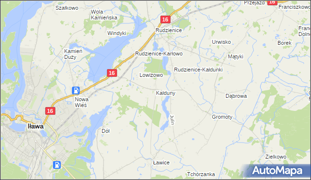 mapa Kałduny gmina Iława, Kałduny gmina Iława na mapie Targeo