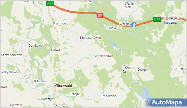 mapa Kiersztanowo gmina Grunwald, Kiersztanowo gmina Grunwald na mapie Targeo