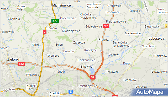 mapa Kończyce gmina Michałowice, Kończyce gmina Michałowice na mapie Targeo