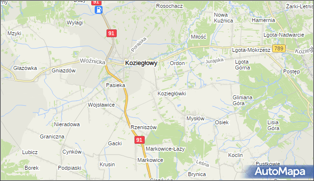 mapa Koziegłówki, Koziegłówki na mapie Targeo