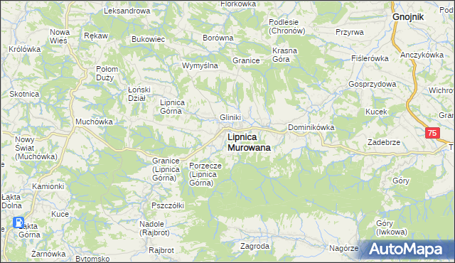 mapa Lipnica Murowana, Lipnica Murowana na mapie Targeo