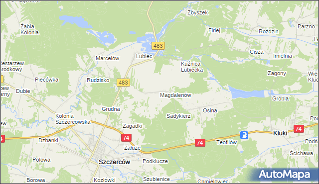 mapa Magdalenów gmina Szczerców, Magdalenów gmina Szczerców na mapie Targeo