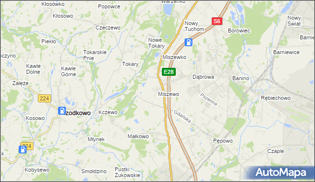 mapa Miszewo gmina Żukowo, Miszewo gmina Żukowo na mapie Targeo
