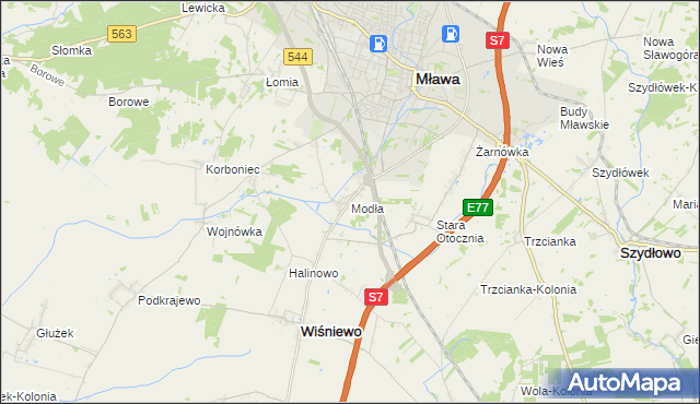 mapa Modła gmina Wiśniewo, Modła gmina Wiśniewo na mapie Targeo