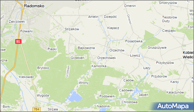 mapa Orzechówek gmina Kobiele Wielkie, Orzechówek gmina Kobiele Wielkie na mapie Targeo