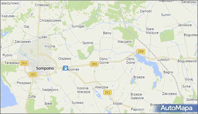 mapa Ośno Górne, Ośno Górne na mapie Targeo