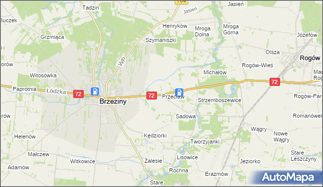 mapa Przecław gmina Brzeziny, Przecław gmina Brzeziny na mapie Targeo