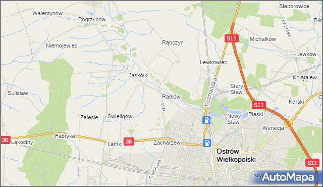 mapa Radłów gmina Raszków, Radłów gmina Raszków na mapie Targeo