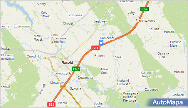 mapa Rudniki gmina Raczki, Rudniki gmina Raczki na mapie Targeo