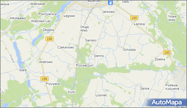 mapa Sienno gmina Wągrowiec, Sienno gmina Wągrowiec na mapie Targeo