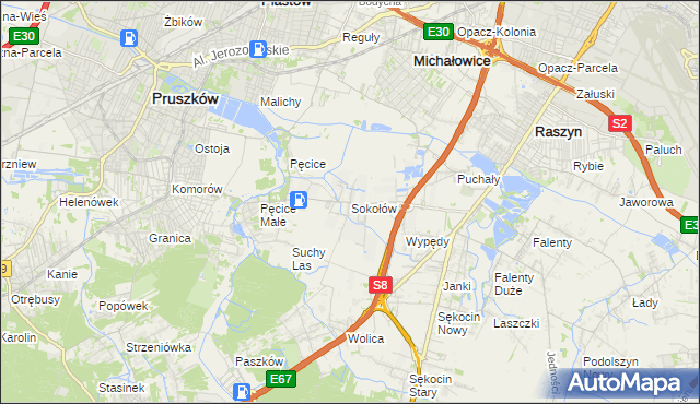 mapa Sokołów gmina Michałowice, Sokołów gmina Michałowice na mapie Targeo