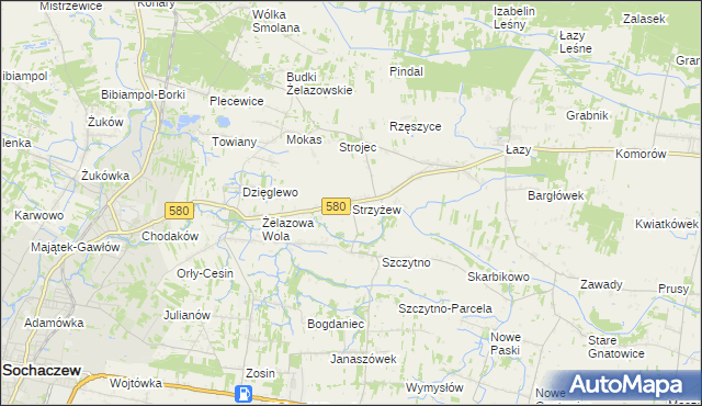 mapa Strzyżew gmina Kampinos, Strzyżew gmina Kampinos na mapie Targeo