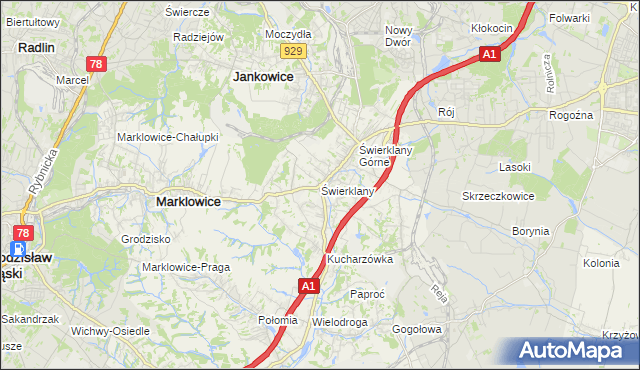 mapa Świerklany, Świerklany na mapie Targeo