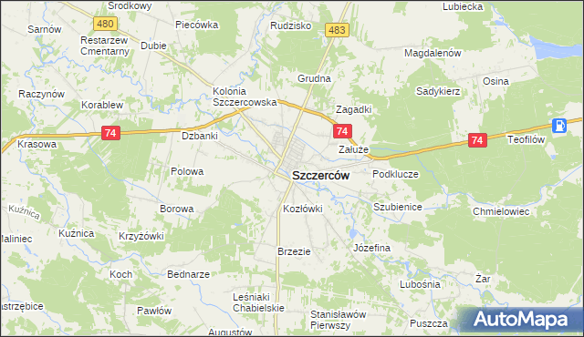 mapa Szczerców, Szczerców na mapie Targeo