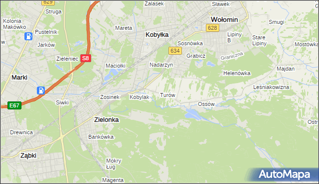 mapa Turów gmina Wołomin, Turów gmina Wołomin na mapie Targeo