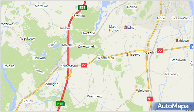 mapa Waćmierek, Waćmierek na mapie Targeo