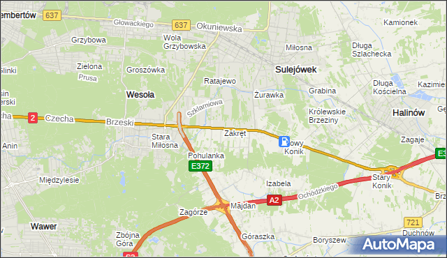 mapa Zakręt gmina Wiązowna, Zakręt gmina Wiązowna na mapie Targeo