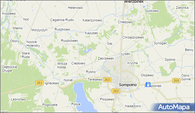 mapa Zakrzewek gmina Wierzbinek, Zakrzewek gmina Wierzbinek na mapie Targeo