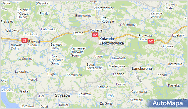 mapa Bugaj gmina Kalwaria Zebrzydowska, Bugaj gmina Kalwaria Zebrzydowska na mapie Targeo