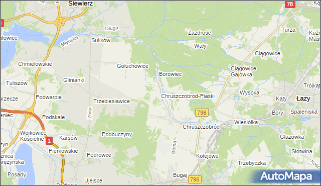 mapa Chruszczobród-Piaski, Chruszczobród-Piaski na mapie Targeo