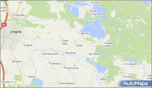 mapa Osiek gmina Żmigród, Osiek gmina Żmigród na mapie Targeo