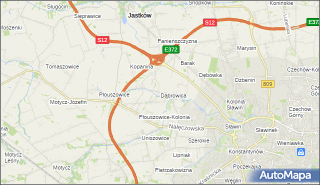 mapa Dąbrowica gmina Jastków, Dąbrowica gmina Jastków na mapie Targeo