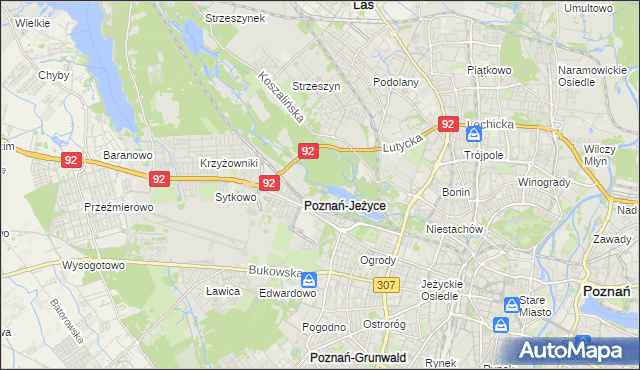 mapa Jeżyce gmina Poznań, Jeżyce gmina Poznań na mapie Targeo