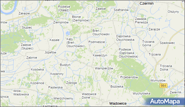 mapa Kawęczyn gmina Wadowice Górne, Kawęczyn gmina Wadowice Górne na mapie Targeo