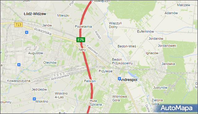 mapa Andrzejów gmina Łódź, Andrzejów gmina Łódź na mapie Targeo