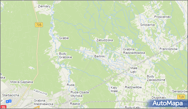 mapa Bartniki gmina Puszcza Mariańska, Bartniki gmina Puszcza Mariańska na mapie Targeo