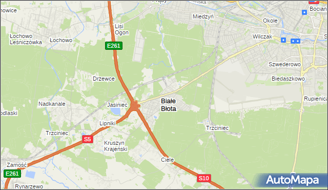 mapa Białe Błota powiat bydgoski, Białe Błota powiat bydgoski na mapie Targeo