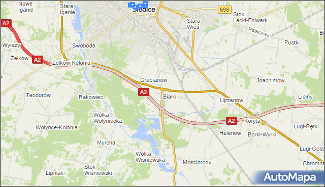 mapa Białki gmina Siedlce, Białki gmina Siedlce na mapie Targeo