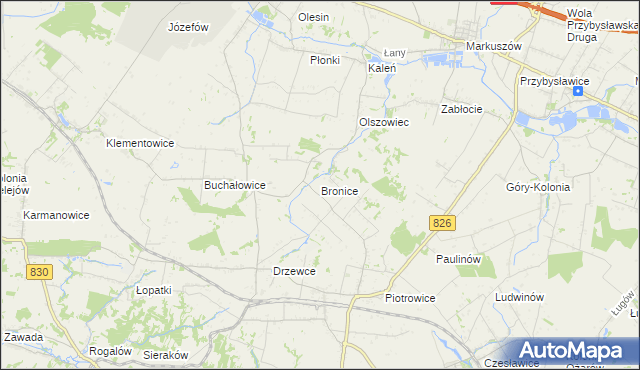 mapa Bronice gmina Nałęczów, Bronice gmina Nałęczów na mapie Targeo