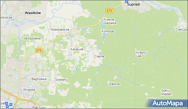 mapa Ciasne gmina Supraśl, Ciasne gmina Supraśl na mapie Targeo