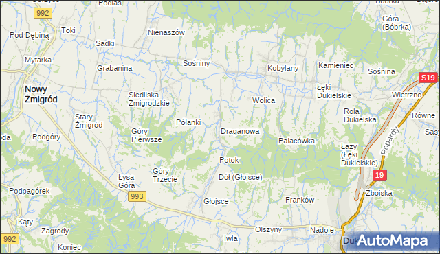 mapa Draganowa, Draganowa na mapie Targeo