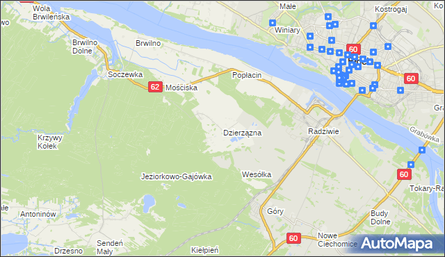 mapa Dzierzązna gmina Nowy Duninów, Dzierzązna gmina Nowy Duninów na mapie Targeo