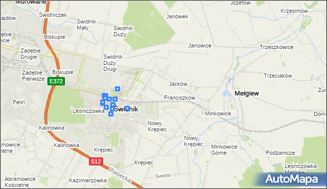 mapa Franciszków gmina Mełgiew, Franciszków gmina Mełgiew na mapie Targeo