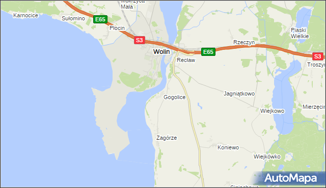 mapa Gogolice gmina Wolin, Gogolice gmina Wolin na mapie Targeo