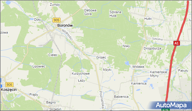 mapa Grojec gmina Boronów, Grojec gmina Boronów na mapie Targeo