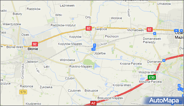 mapa Józefów gmina Ożarów Mazowiecki, Józefów gmina Ożarów Mazowiecki na mapie Targeo