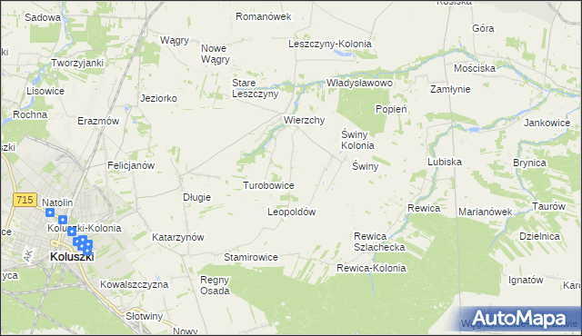 mapa Kazimierzów gmina Koluszki, Kazimierzów gmina Koluszki na mapie Targeo