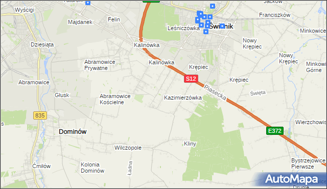 mapa Kazimierzówka gmina Głusk, Kazimierzówka gmina Głusk na mapie Targeo