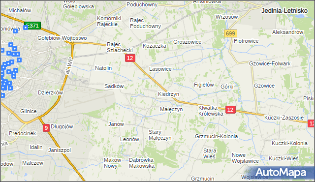 mapa Kiedrzyn gmina Gózd, Kiedrzyn gmina Gózd na mapie Targeo