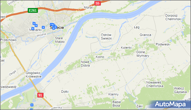 mapa Kolno gmina Chełmno, Kolno gmina Chełmno na mapie Targeo