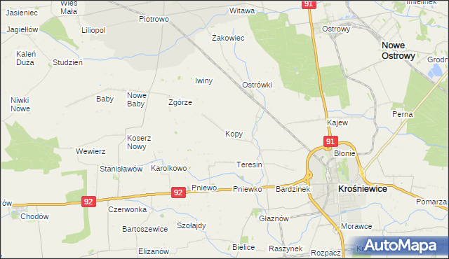 mapa Kopy gmina Krośniewice, Kopy gmina Krośniewice na mapie Targeo