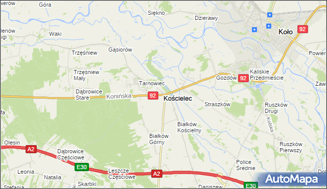 mapa Kościelec powiat kolski, Kościelec powiat kolski na mapie Targeo