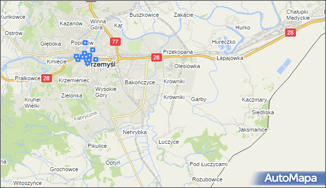 mapa Krówniki gmina Przemyśl, Krówniki gmina Przemyśl na mapie Targeo