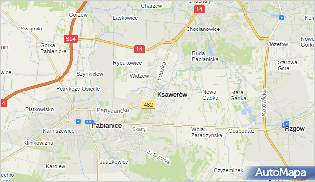 mapa Ksawerów powiat pabianicki, Ksawerów powiat pabianicki na mapie Targeo