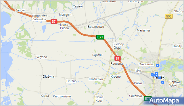 mapa Łączna gmina Pasłęk, Łączna gmina Pasłęk na mapie Targeo