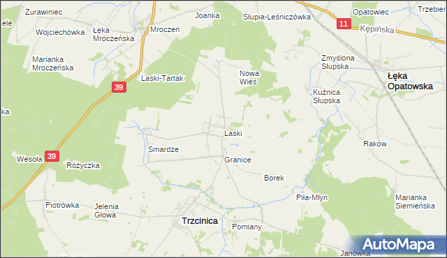 mapa Laski gmina Trzcinica, Laski gmina Trzcinica na mapie Targeo